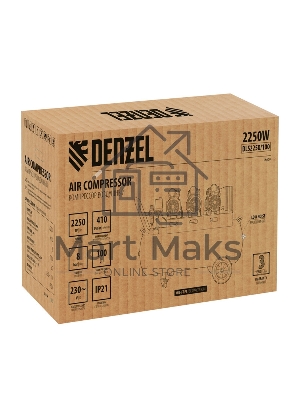 Компрессор безмаслянный малошумный DLS 2250/100, 2250 Вт, 3х750, 100 л, 410 л/мин блок упр Denzel