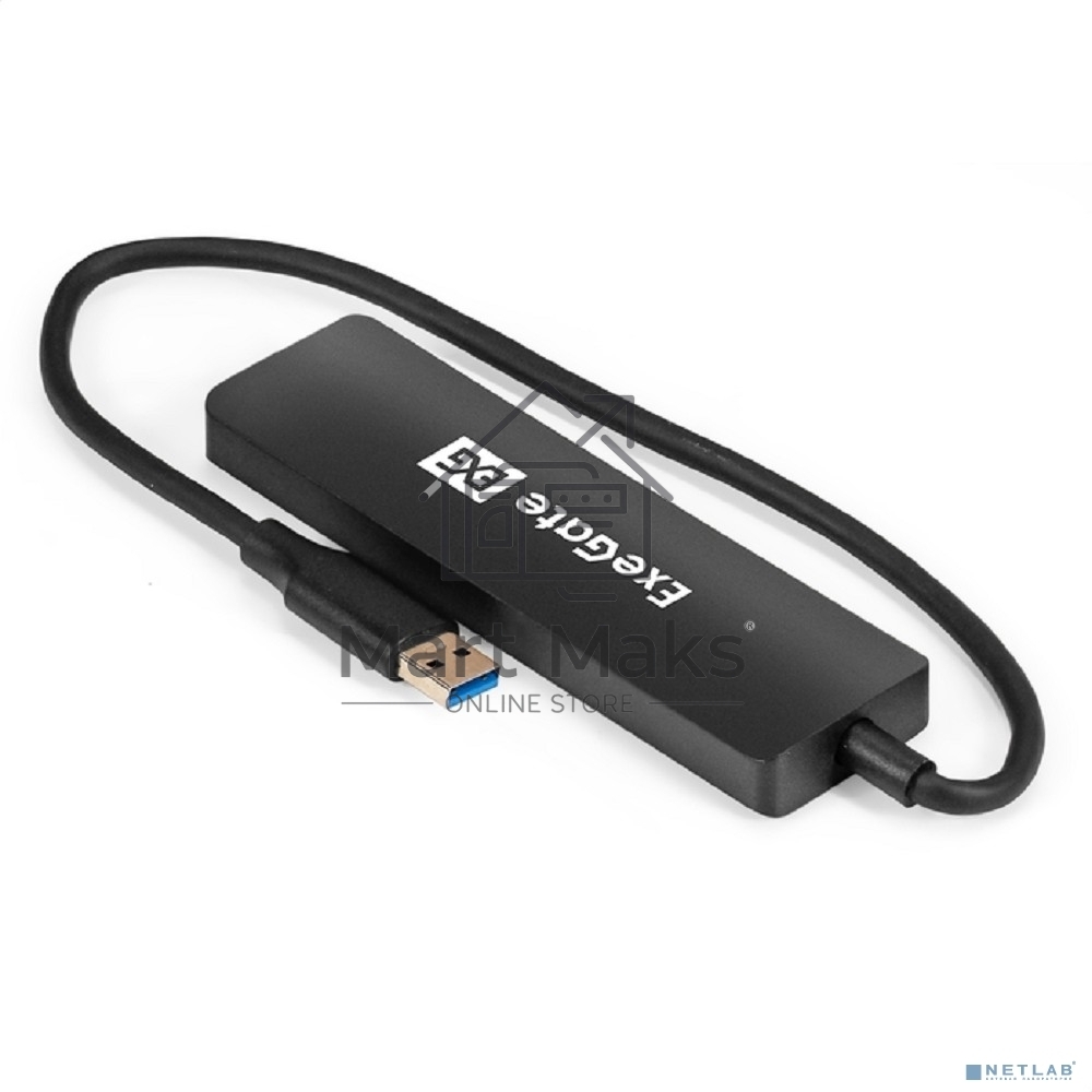Хаб USB (концентратор) 4-в-1 ExeGate DUB-4P/3 (кабель-адаптер USB3.0 --> 4xUSB3.0, Plug&Play, черный)