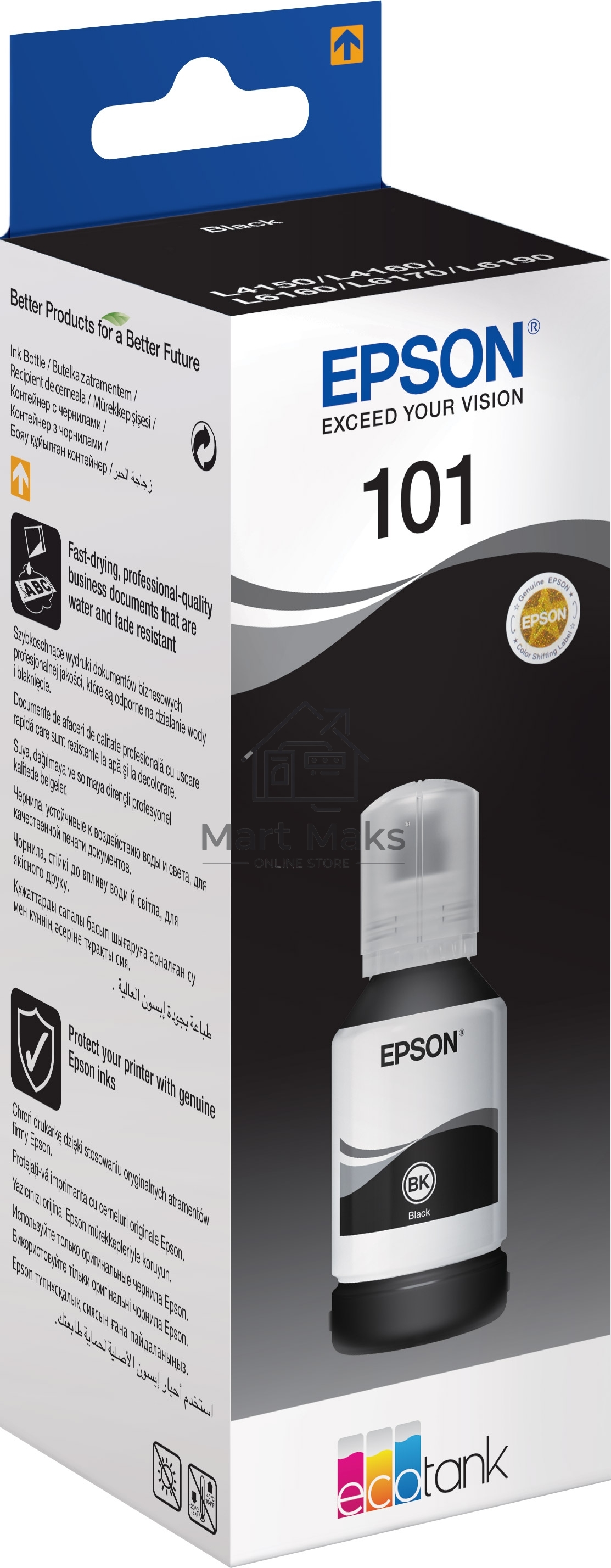 Картридж струйный Epson L101 C13T03V14A черный (127мл) для Epson L4150/L4160/L6160/L6170/L6190