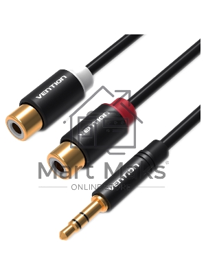 Переходник-разветвитель Vention гибкий Jack 3.5 мм M/2RCA F - 0.3 м черный