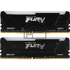 Оперативная память Kingston Fury Beast, DDR4, 16GB (2x8GB), 3200MHz, CL16, DIMM, с радиатором, RGB, черный
