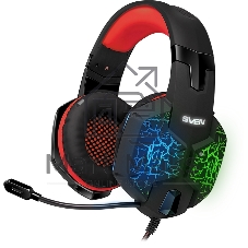 Гарнитура проводная игровая с микрофоном SVEN AP-U988MV, черный-красный (USB, LED, 7.1)
