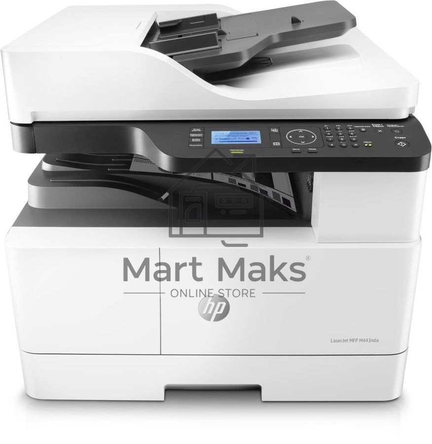 МФУ лазерный HP LaserJet MFP M443nda (8AF72A), A3, ч/б, печ. до 25 стр/мин. (А4) до 13 стр/мин. (А3), скан. до 21 стр/мин., 1200 x 1200 dpi (печать) 600x600dpi (скан.), USB, RJ-45