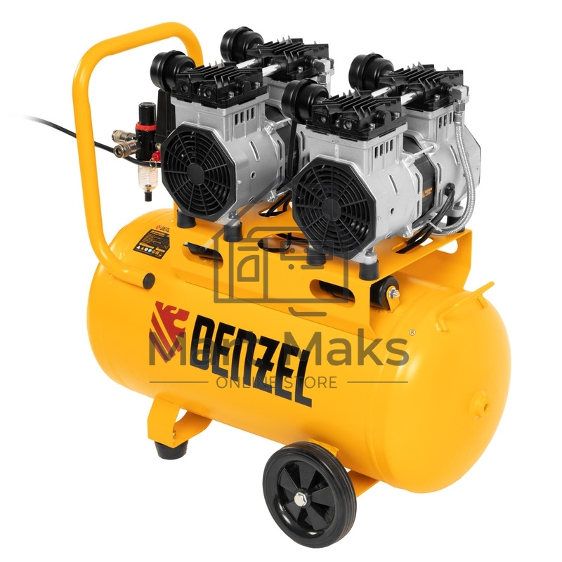 Компрессор безмаслянный малошумный DLS 2200/50, 2200 Вт, 2х1100, 50 л, 380 л/мин Denzel