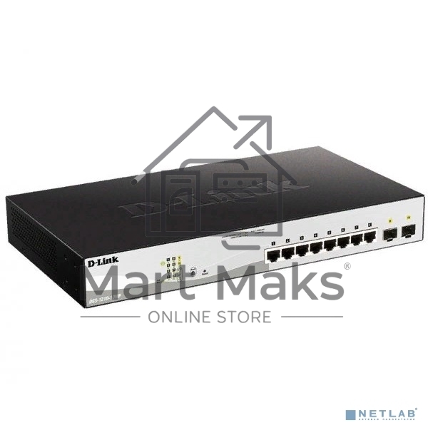 Управляемый L2 коммутатор D-Link DGS-1210-10MP/FL2A с 8 портами 10/100/1000Base-T и 2 портами 1000Base-X SFP (8 портов PoE 802.3af/at, PoE-бюджет 130 Вт)