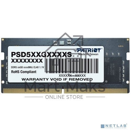 Оперативная память Patriot, DDR5, 8GB (1x8 GB), 4800 MHz, CL40, SO-DIMM