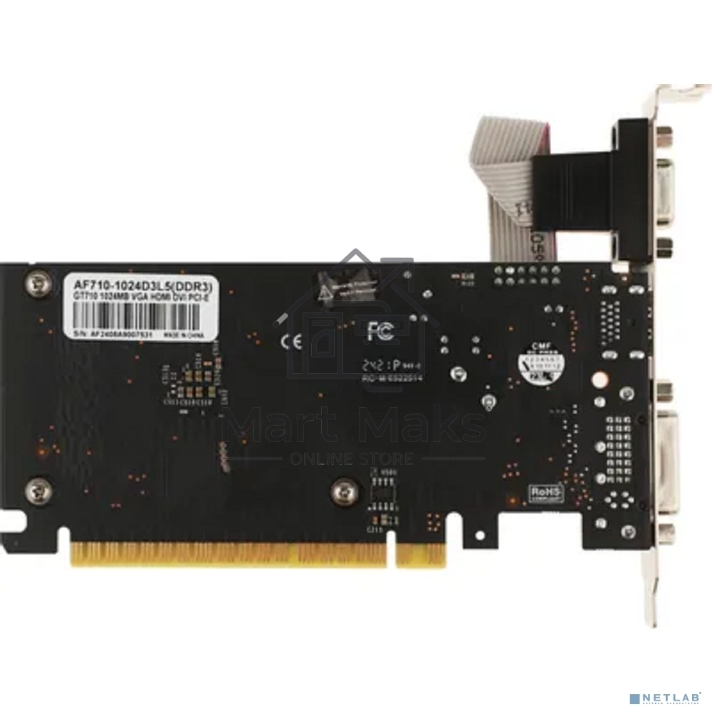 Видеокарта AFOX AF710-1024D3L5 GT710 1GB DDR3 64BIT DVI HDMI VGA LP HEATSINK RTL