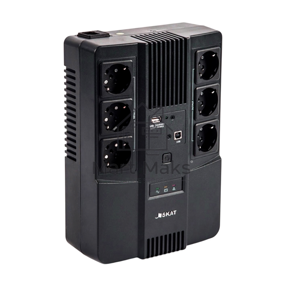 Источник бесперебойного питания SKAT-UPS 800 AI ИБП 220В 480Вт 1 АКБ 9А.ч внутр. меандр. стаб-ция напр-я. 6 выходов Бастион 452