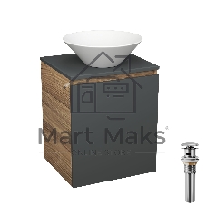 Тумба Bau Dream Blackwood 50 графит, раковина BAU Dream D43, выпуск клик клак, хром