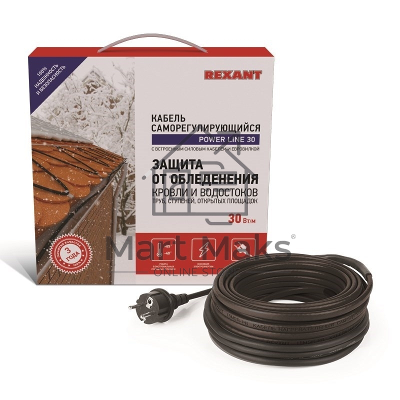 Греющий саморегулирующийся  кабель POWER Line 30SRL-2CR 10M (10м/300Вт) Rexant