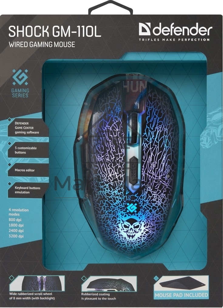 Мышь проводная Defender Shock GM-110L черный, 3200 dpi, USB, кнопки - 6