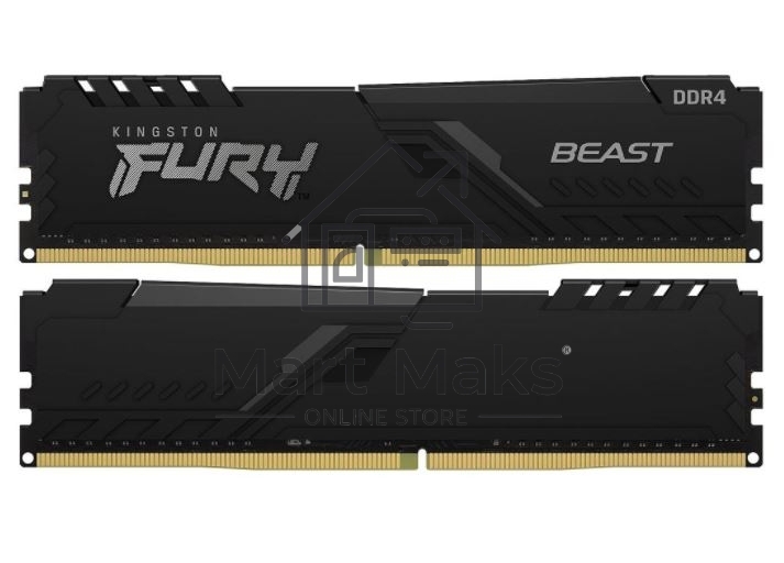 Оперативная память Kingston Fury Beast, DDR4, 64GB (2x32GB), 3600MHz, CL18, DIMM, с радиатором, черный