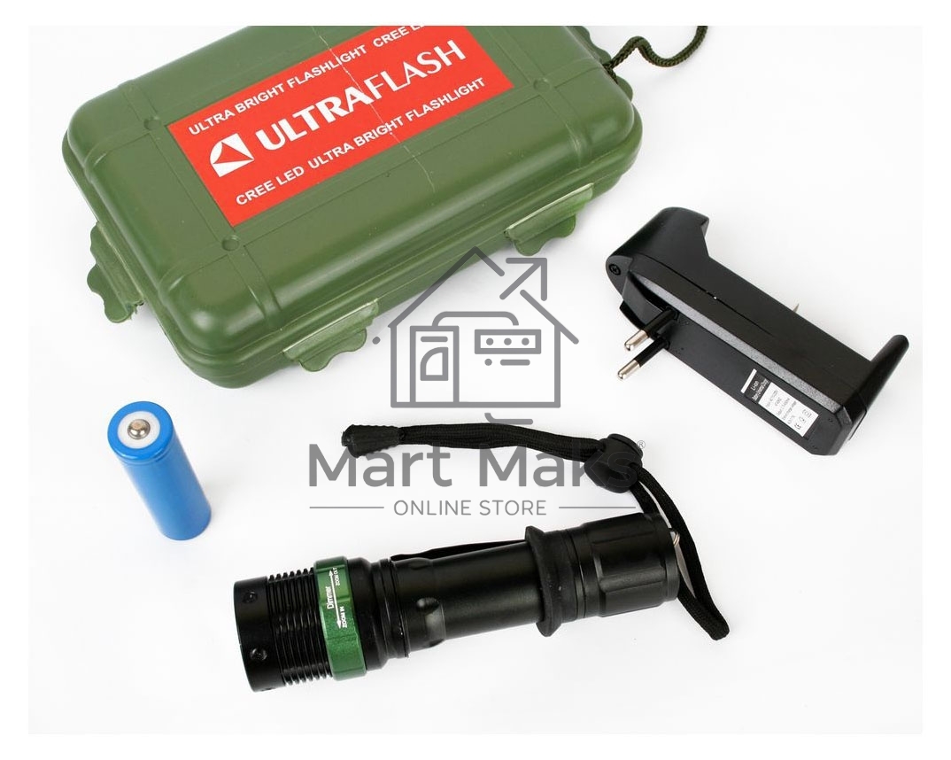 Фонарь Ultraflash E142акку. 220В, черн., CREE 3 ватт, фокус, 3 реж., 18650, пласт. бокс 12187