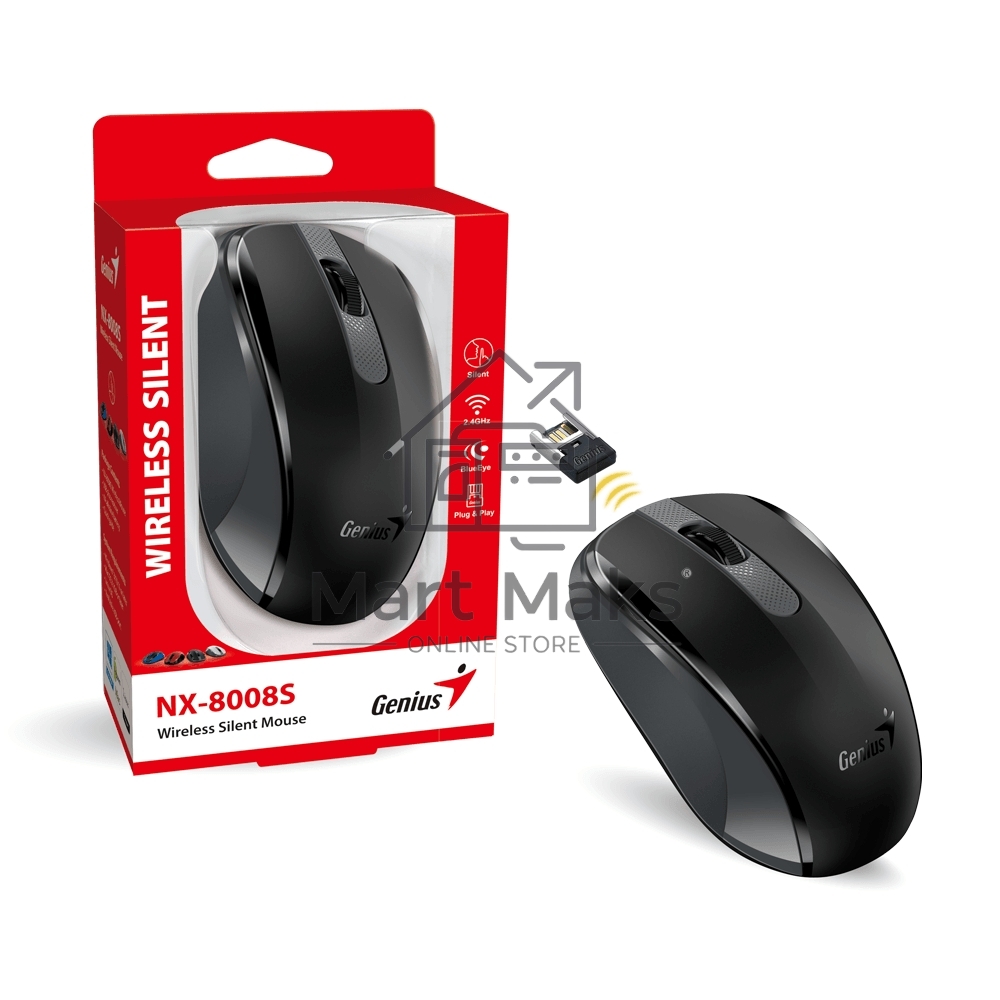 Мышь беспроводная Genius NX-8008S черный, 1200 dpi, радиоканал, USB, кнопки - 3