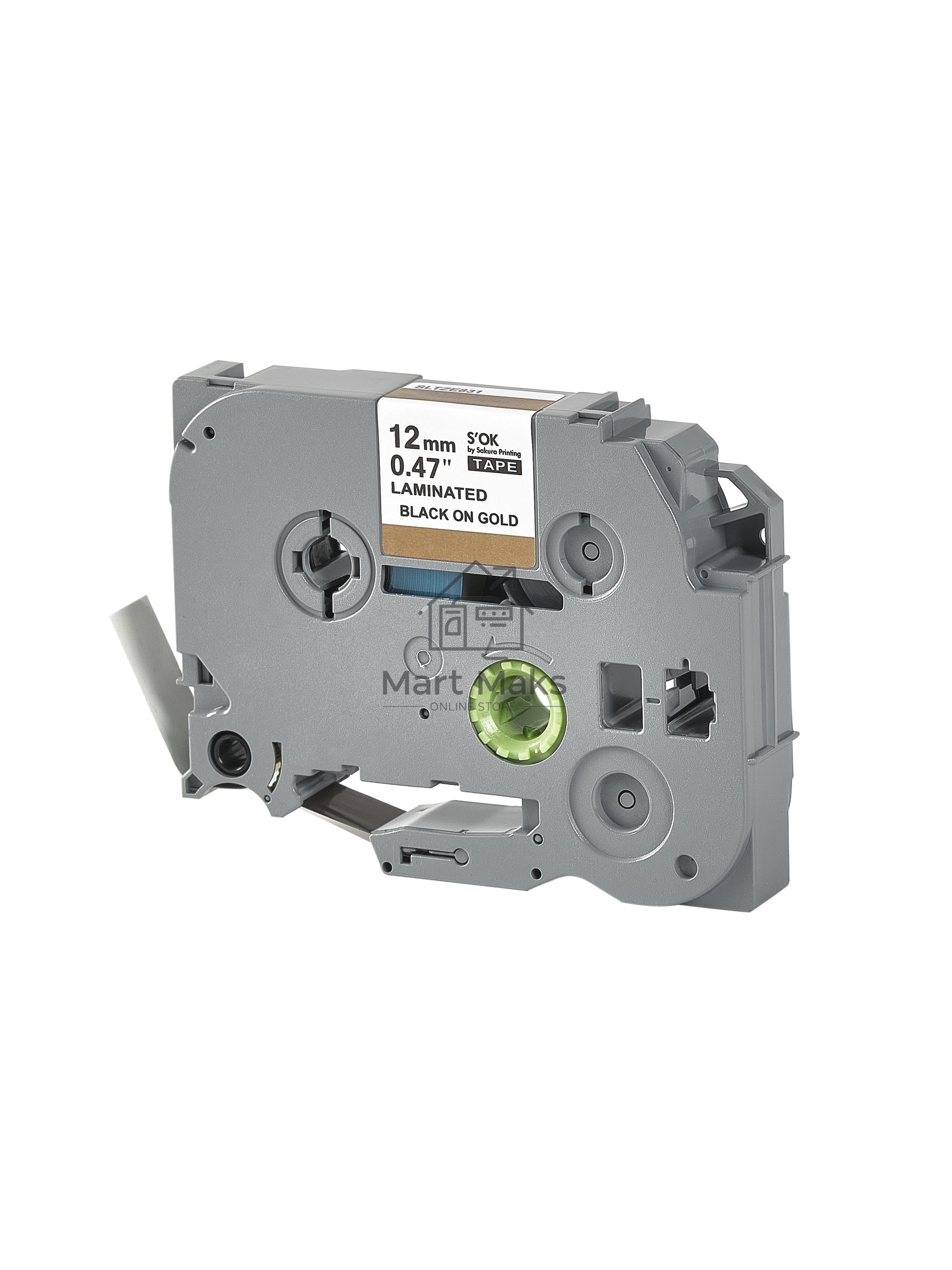 Кассета с лентой S'OK by Sakura Printing TZE831 для Brother, черный на золотом, 12мм/8м, наклейка