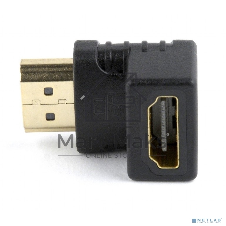 Переходник Cablexpert HDMI-HDMI 19F/19M, угловойсоединитель 90 градусов, золотые разъемы (A-HDMI90-FML)