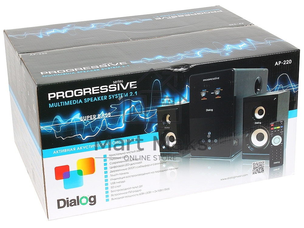 Колонки Dialog Progressive AP-220 черный 2.1, 30W+2*12W RMS, USB+SD reader