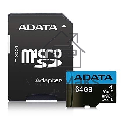 Флеш карта microSD 64GB ADATA microSDHC Class 10 UHS-I A1 100/25 MB/s (SD адаптер)