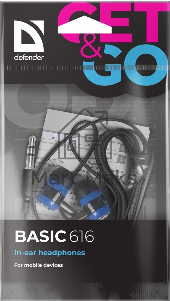 Наушники Defender Basic-616 черный/синий кабель 1,1 м