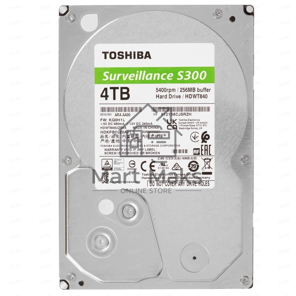 Жесткий диск Toshiba HDD SATA3 4Tb Surveillance S300 (SMR) 5400 256Mb (analog HDWT740UZSVA)