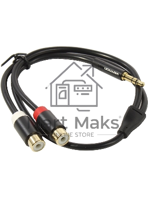Переходник-разветвитель Vention гибкий Jack 3.5 мм M/2RCA F - 0.3 м черный