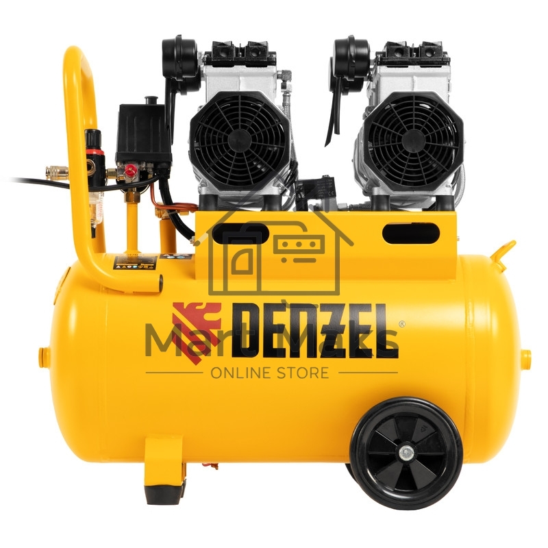 Компрессор безмаслянный малошумный DLS 2200/50, 2200 Вт, 2х1100, 50 л, 380 л/мин Denzel