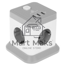 Сетевой фильтр Cablexpert Tower, TWR-4-U3-W-2, 4р, 10А, 3xUSB, 3.1А, 2 м, ур. защиты 2+, белый, коробка