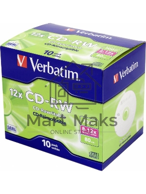Диск CD-RW Verbatim 700Mb 12x Jewel case (10шт) (43148)
