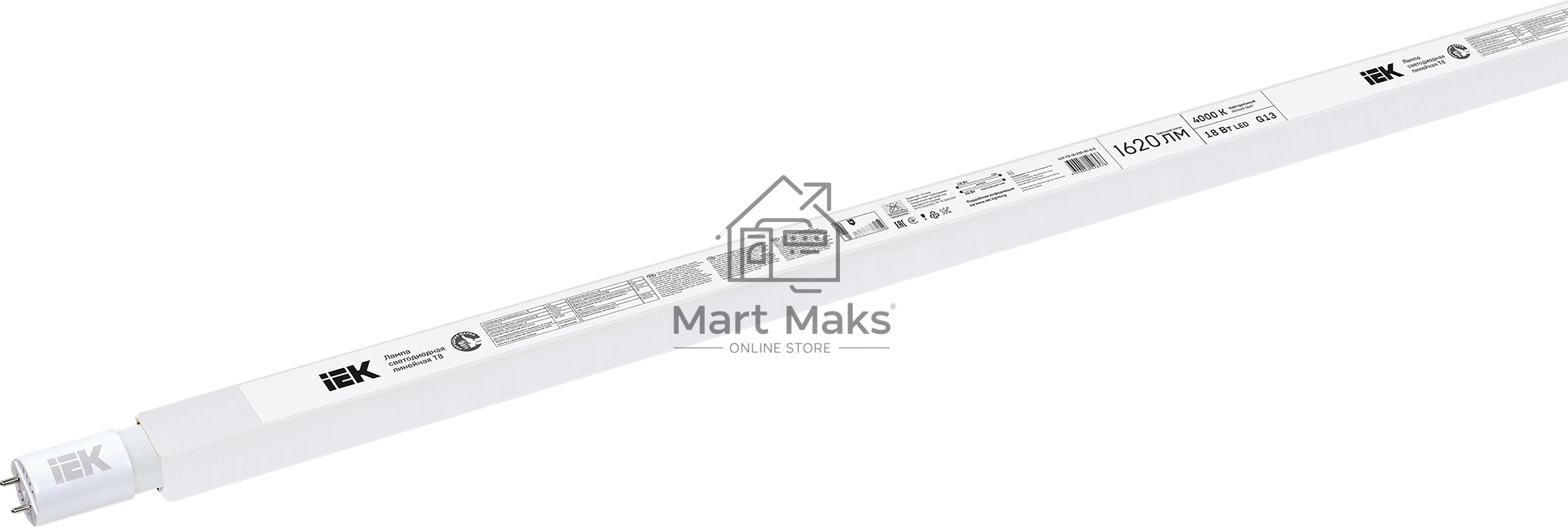 Лампа светодиодная Iek LLE-T8-18-230-40-G13 ECO T8 линейная 18Вт 230В 4000К G13 IEK (аналог люм.лампы 36Вт)