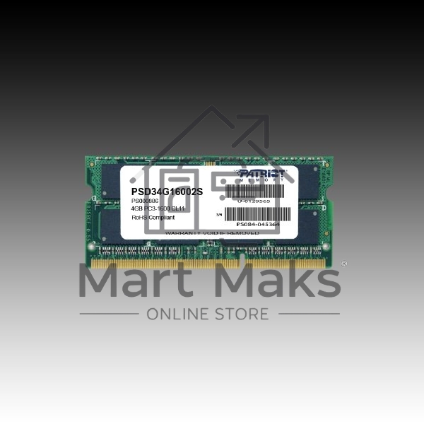 Оперативная память Patriot, DDR3, 4GB (1x4 GB), 1600 MHz, CL11, SO-DIMM