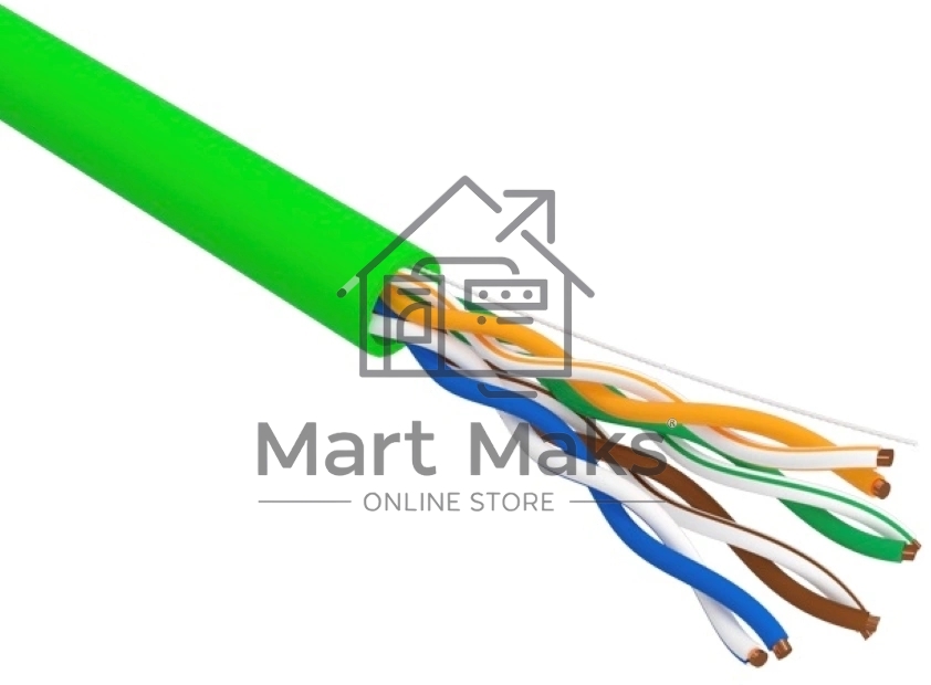 Кабель витая пара Rexant U/UTP, cat.5e, нг(А)-LSLTx, 4х2х0,52мм, 24AWG, INDOOR, SOLID, зеленый, 305м