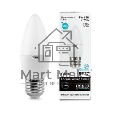 Лампа светодиодная LED Elementary Candle E27 8Вт 4100К Gauss 33228