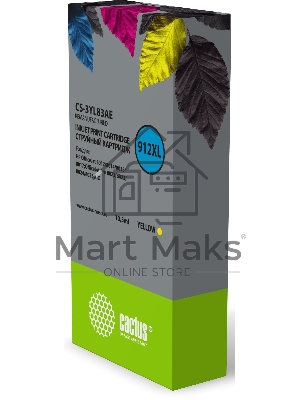 Картридж струйный Cactus CS-3YL83AE 912XL (есть ограничения по прошивке) желтый (10.5 мл) для HP OfficeJet 8012/8014/8015/8017;OfficeJet Pro 8022/8023/8024/8025 AIO