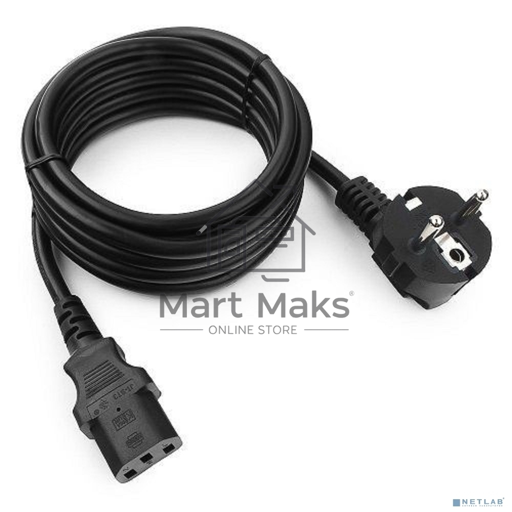 Кабель питания Cablexpert PC-186-VDE-1M, 1м, Schuko- C13, VDE, 10А, черный, с заземлением, пакет