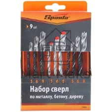 Набор сверл по бетону, металлу, дереву Sparta 4-5-6-8-10 мм, 15 шт. пласт. бокс, цилин. хвостовик
