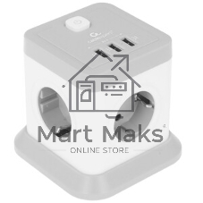 Сетевой фильтр Cablexpert Tower, TWR-4-U3-W-3, 4 р, 10А, 3xUSB, 3.1А, 3 м, ур.защиты 2+, белый, коробка