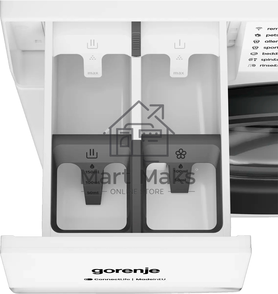 Стиральная машина Gorenje WG4S84B1, отдельностоящая, ВхШхГ 850х600х460 мм, загрузка 8 кг, 15 программ, 1400 об/мин, поворотное/сенсорное управление, цифровой дисплей, пар, дозагрузка белья, мотор Inverter Power Drive, Wi-Fi, цвет белый