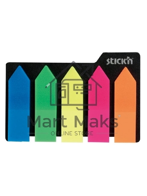 Закладки самоклеящиеся, индексы пластиковые Hopax 21143 12x42мм, 5 цветов в упаковке, 25 листов, стрелки, европодвес