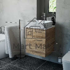 Тумба Bau Dream Blackwood 50 с дверцей, раковина BAU Hotel 51х39, мрамор, смеситель для раковины высокий Hotel Still, нержавеющая сталь