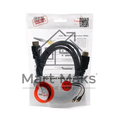 Кабель Cablexpert HDMI CC-HDMI4-6, 19M/19M, v2.0, медь, позол.разъемы, экран, 1.8м, черный, пакет