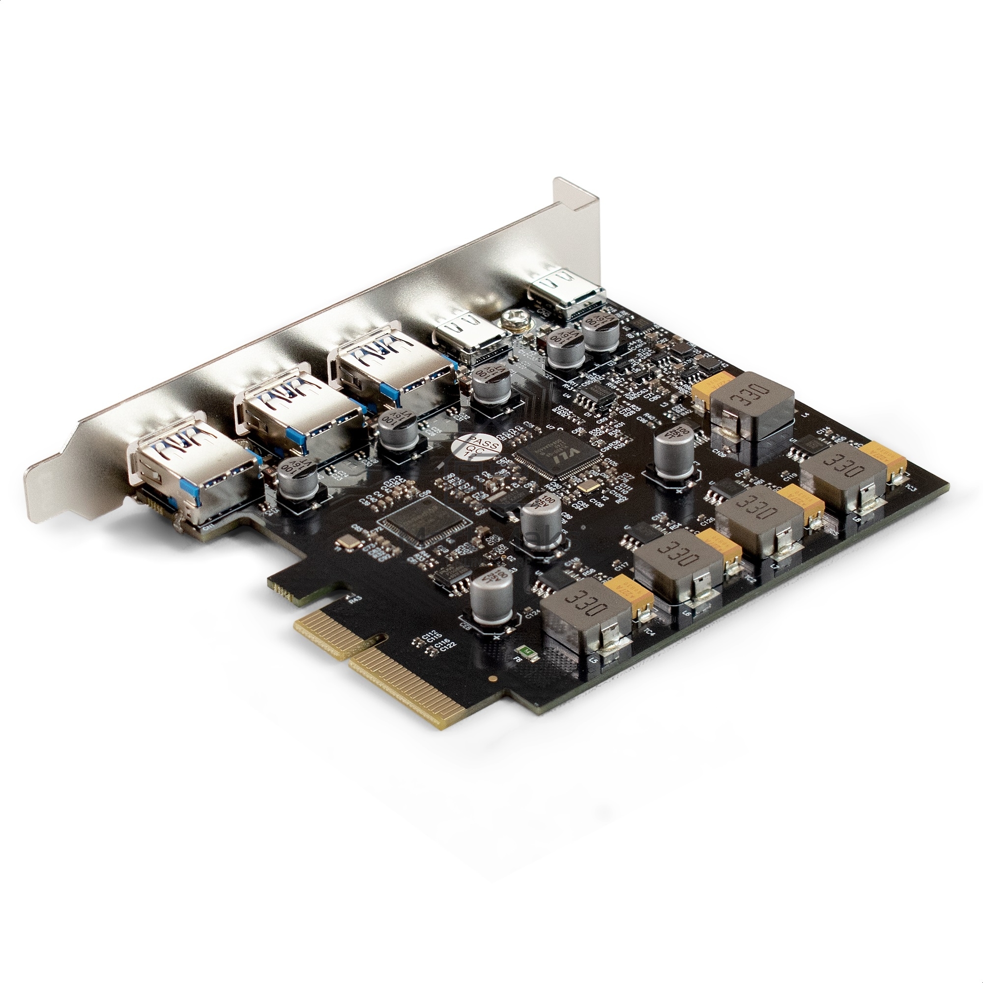 Контроллер ExeGate EXE-313-3A2C (PCI-E x4 v3.0, USB3.2 Gen2 3xType-A + 2xType-C ext., SuperSpeed+ скорость до 10 Гбит/с, разъем доп.питания, ASMedia Chipset ASM3142)