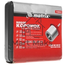 Набор коронок Matrix по керамич. плитке, 33-53-67-73-83 мм + напил., в пласт.боксе, 6-гран.хвост.