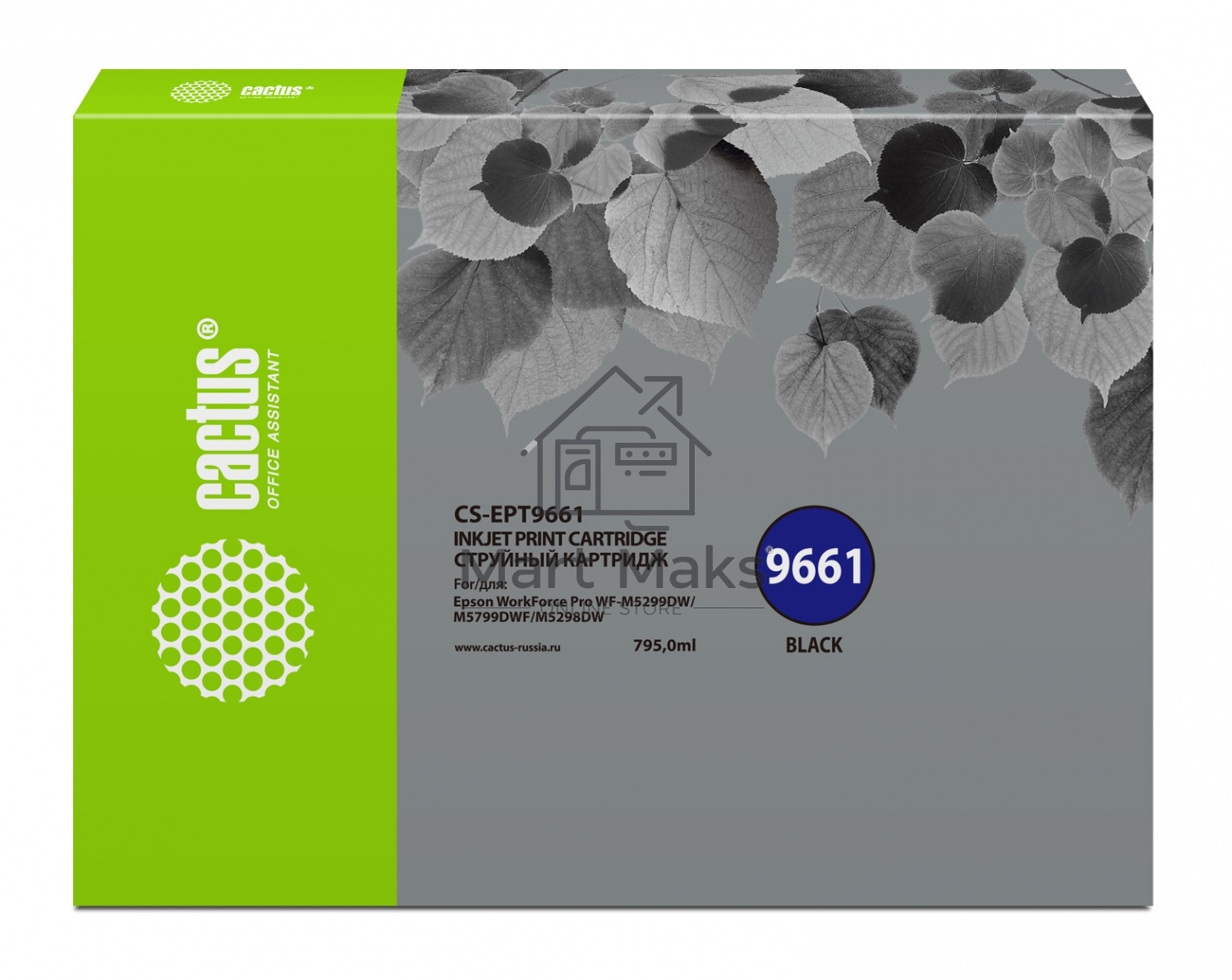 Картридж струйный Cactus CS-EPT9661 черный пигментный (40000 стр., 795 мл) для Epson WorkForce Pro WF-M5299DW/M5799DWF