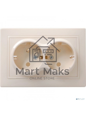 Розетка 2-м ОП Октава 16А РСш22-3-ОКм защ. шторки с заземл. IP20 крем. ИЭК ERO24-K33-16-DC