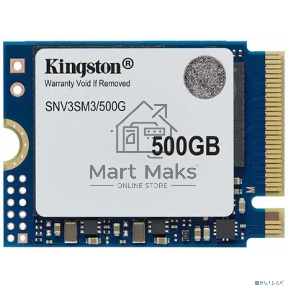 Накопитель SSD Kingston NV3, 500Gb, M.2(22x30мм), NVMe, PCIe 4.0 x4, 3D TLC, R/W 5000/3000Mb/s, TbW 160, DWPD 0.2 (60 мес)
