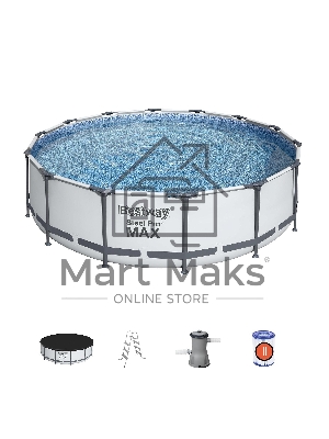 56950 BW, Bestway, Каркасный бассейн Steel Pro Max 427х107см, 13030л, фил.-насос 3028л/ч, лестница, тент, уп.1