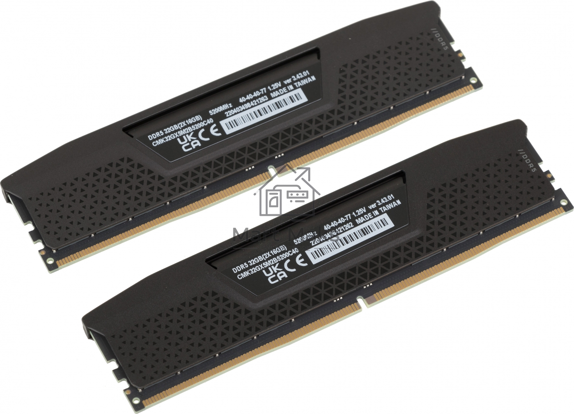 Оперативная память Corsair Vengeance, DDR5, 32GB (2x16 GB), 5200 MHz, CL40, DIMM, радиатор, черный