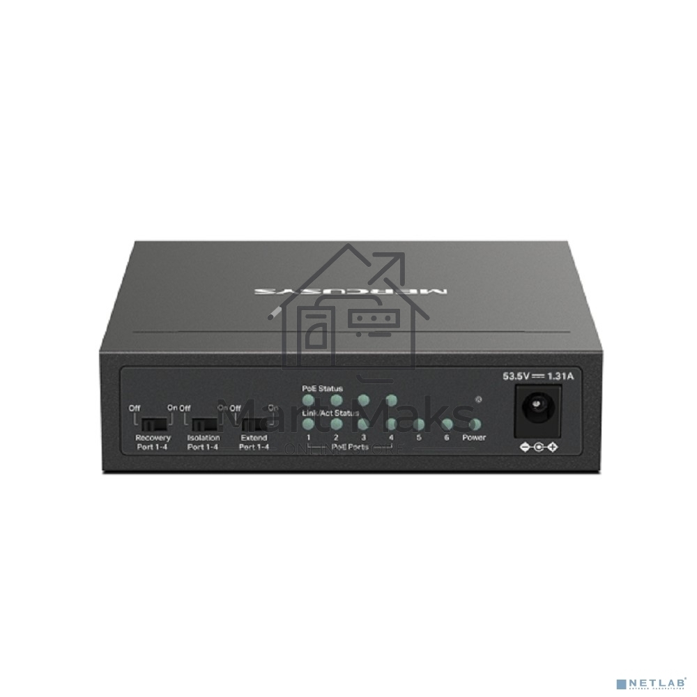 Коммутатор настольный Mercusys MS106P с 6 портами 10/100 Мбит/с (4 порта PoE+)