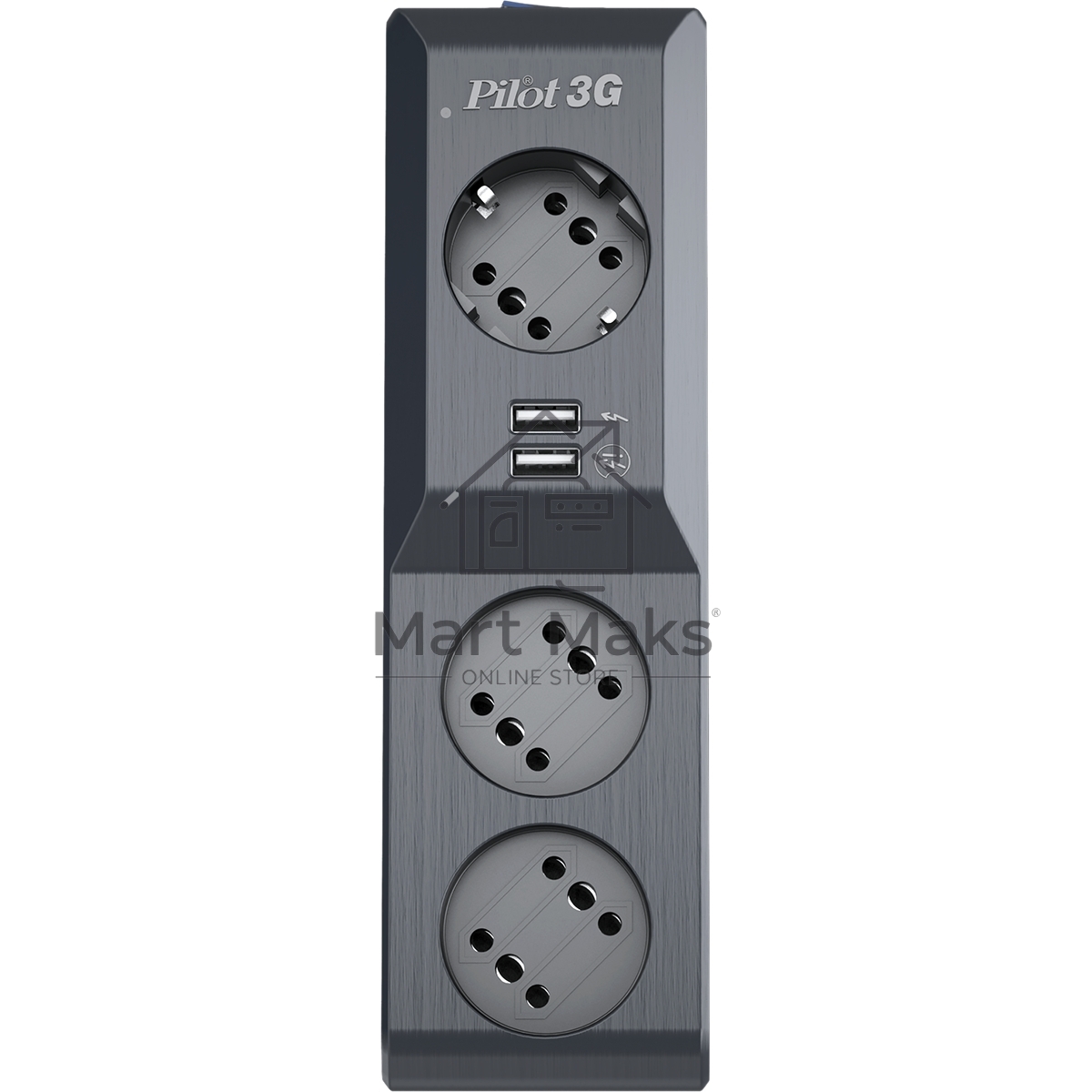 Сетевой фильтр Surge protector Pilot 3G 3xGP euro outlets, 10А/2.2кВа, 2xUSB, 3m, black