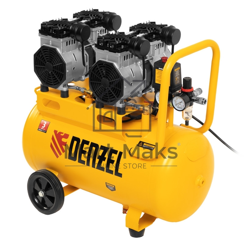 Компрессор безмаслянный малошумный DLS 2200/50, 2200 Вт, 2х1100, 50 л, 380 л/мин Denzel